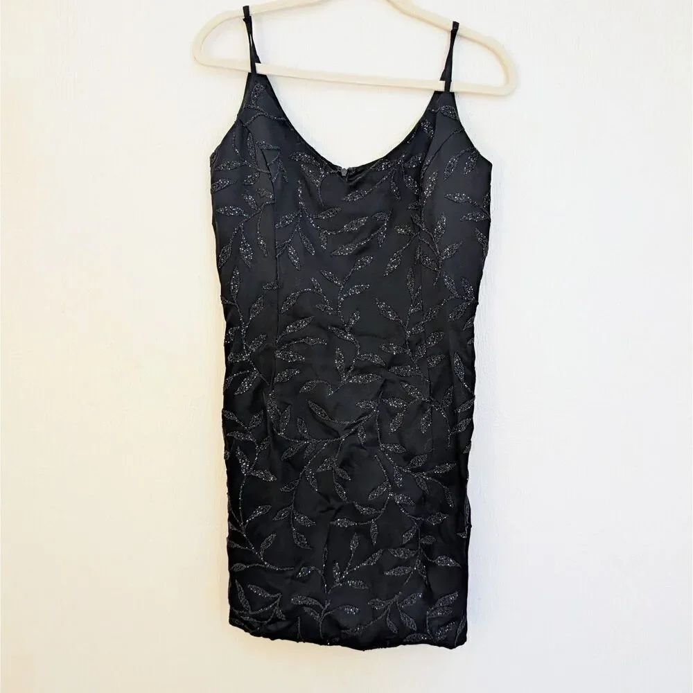 Vintage Scott McClintock Black Beaded Cocktail Dress Y2K Monochrome Party sz 12